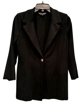 Ming Wang Black Knit Blazer Jacket Gold Button Career Office Stretch XS